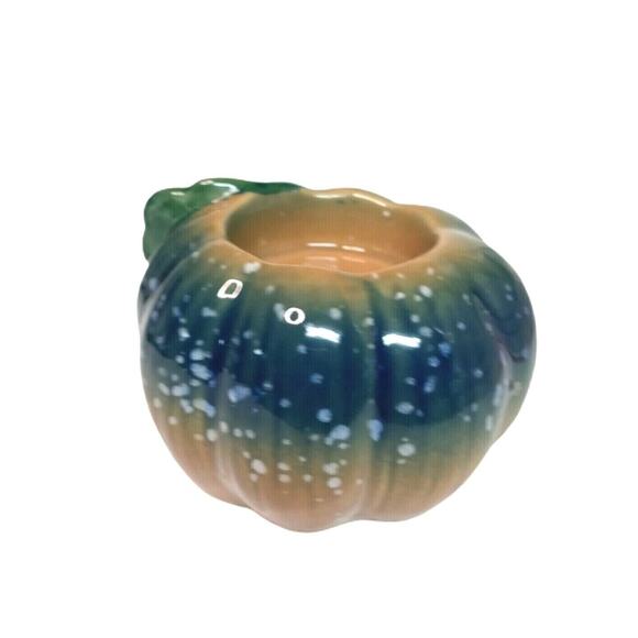 Vintage Pumpkin Tealight Candle Holder Fall Thanksgiving Home Decor Glazed 3.5" - Picture 4 of 10